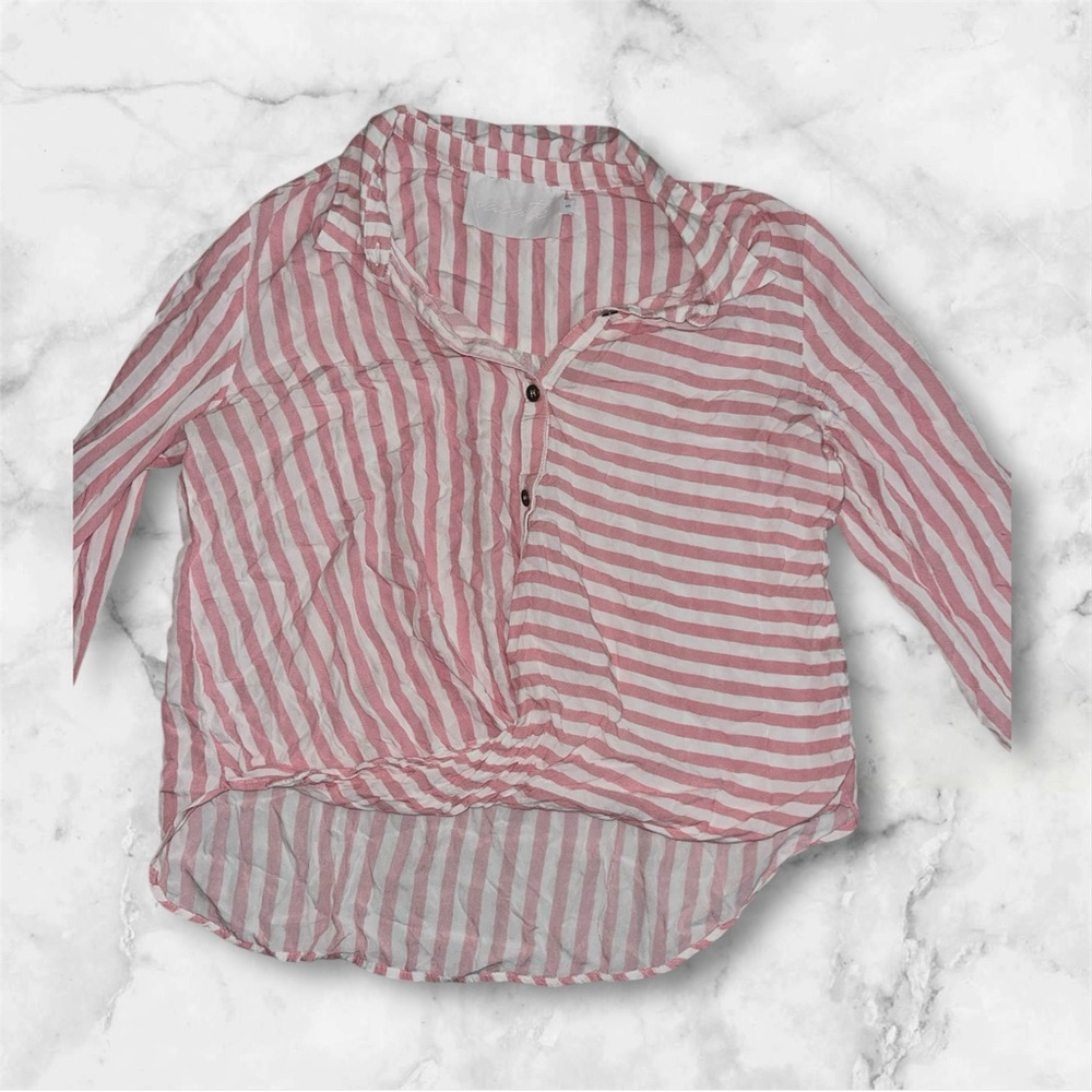 Vacate the label Striped Pink and White tie front blouse Small